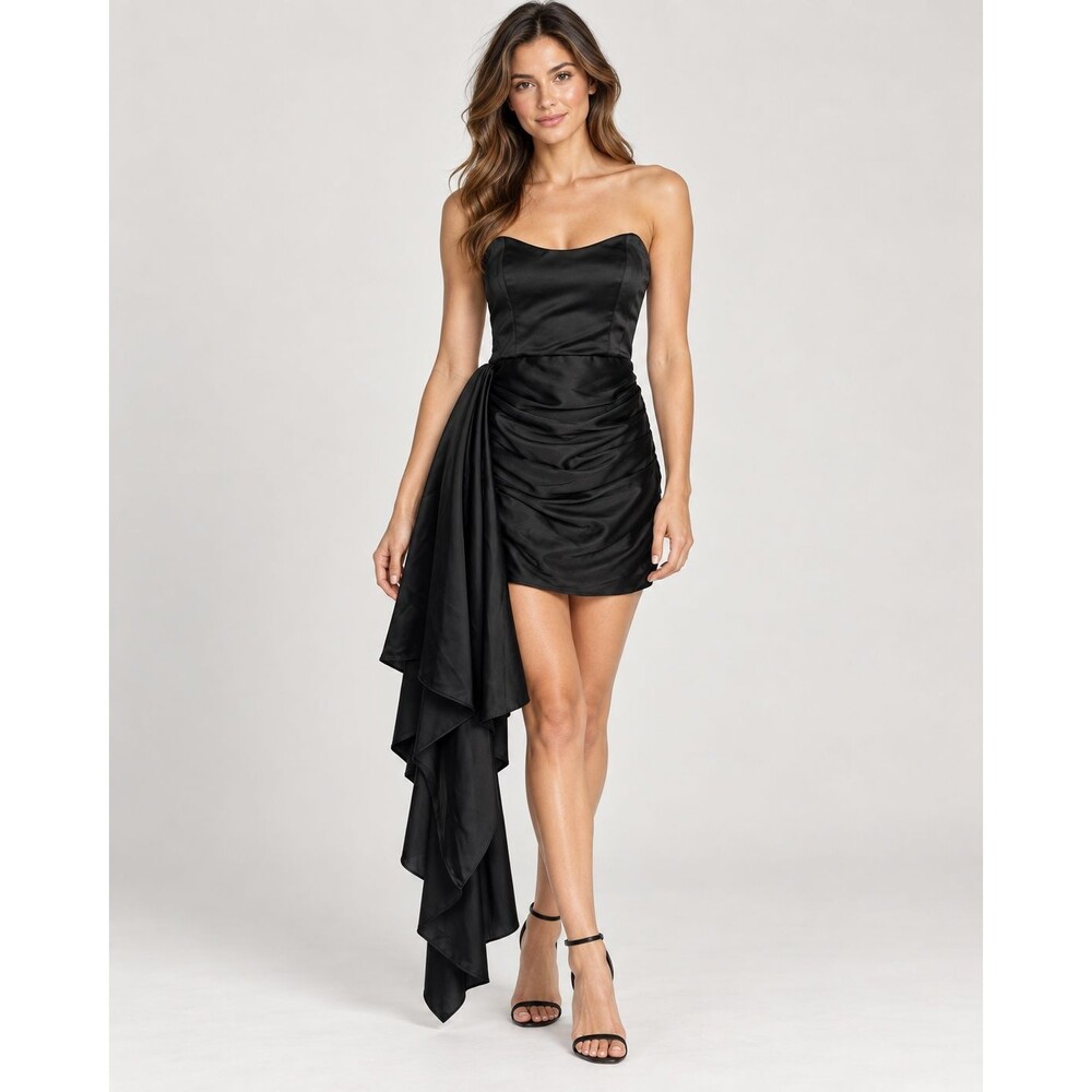 Katie May Los Angeles Black Strapless Asymmetrical Mini Dress Size M